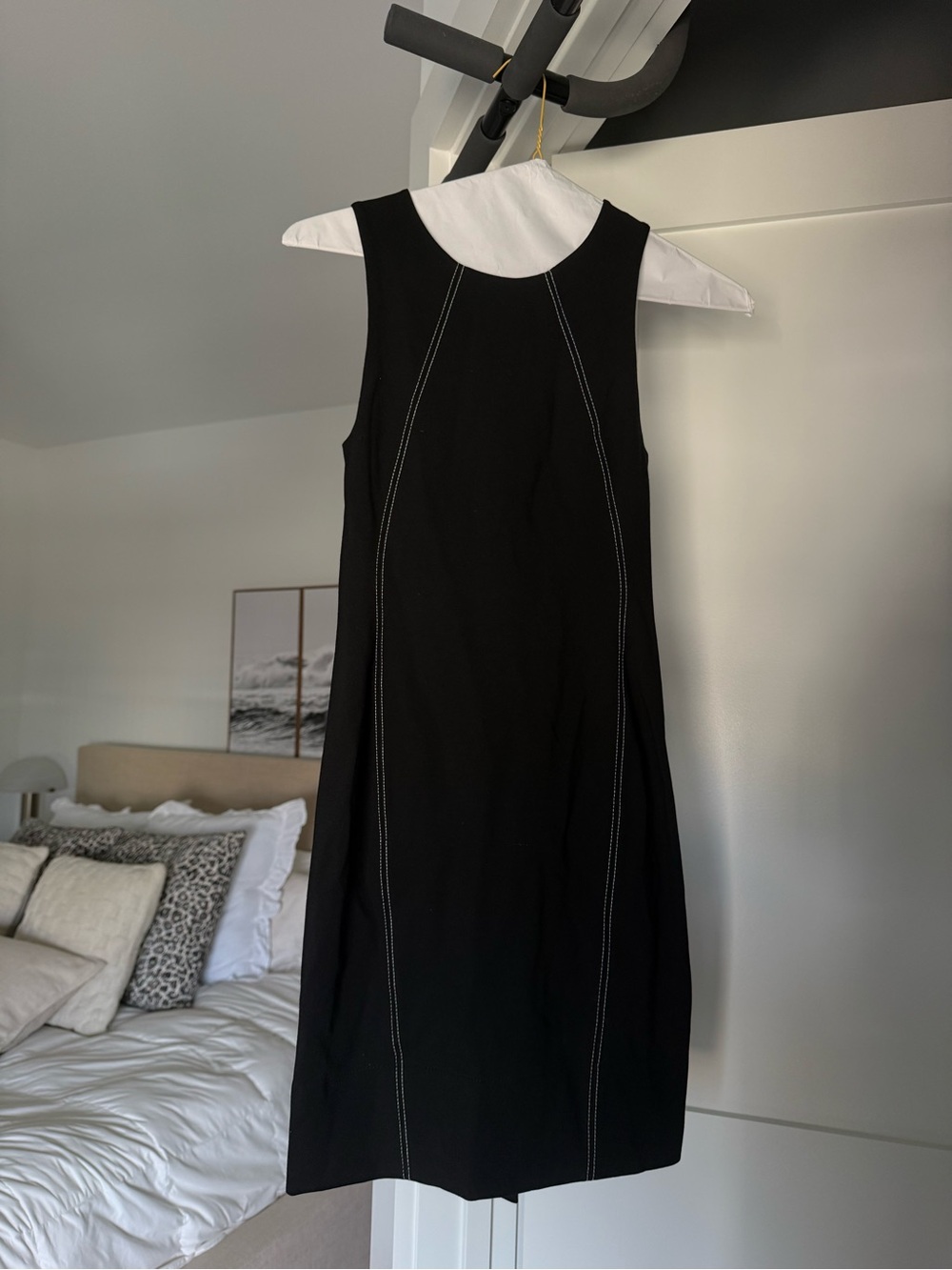 Babaton Black Sleeveless Shift Dress with Contrast Stitching